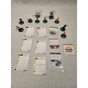 Lot Of 10 WizKids Heroclix Marvel DC Hero Game Figures And Cards